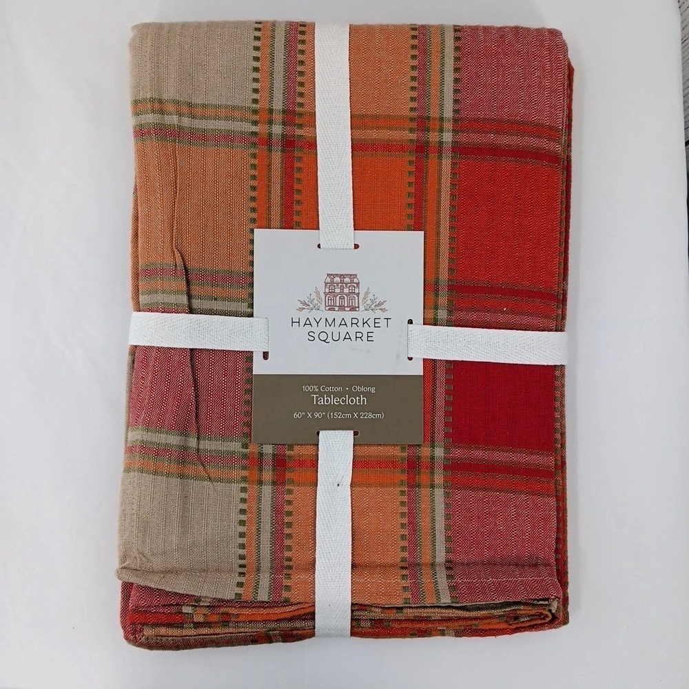 Haymarket Square Tablecloth 60x90 Fall Thanksgiving Plaid Country Harvest Oblong
